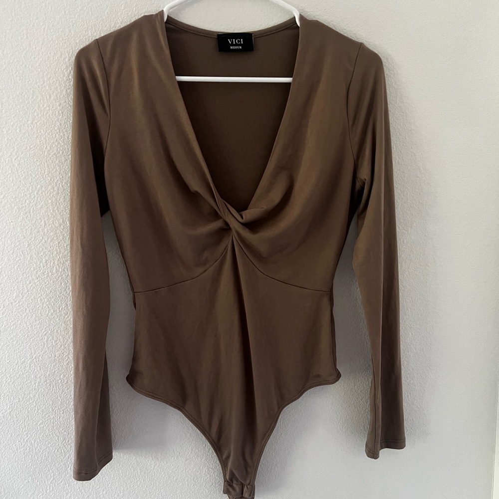 Vici Deep Brown Draped Bodysuit